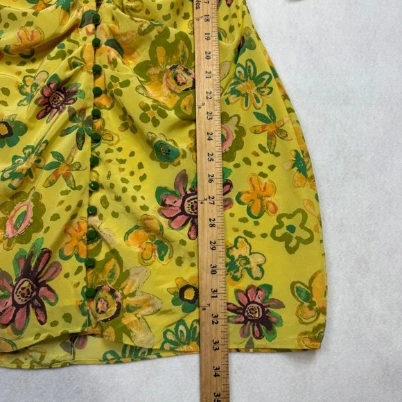 Le Fou Wilfred Yellow Floral Silk Ruched Button Front Mini Dress Size 10 - Picture 8 of 9